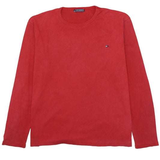 Additional front view of Tommy Hilfiger Red Long Sleeve Crew Neck Cotton T-Shirt 2XL