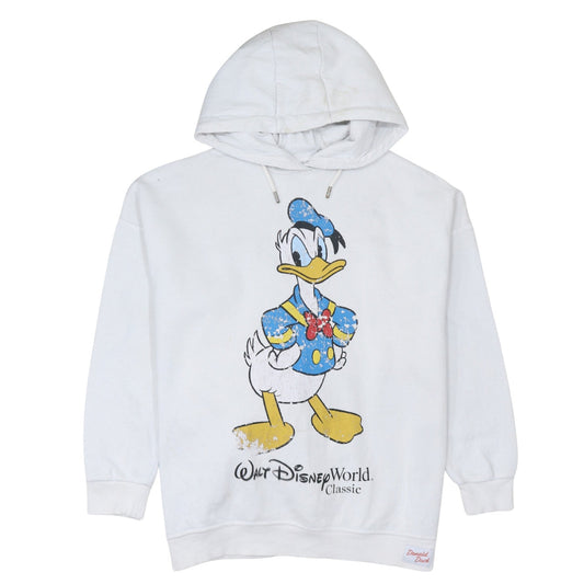 Front view of Disney Mickey And Friends White Donald Duck unisex hoodie small