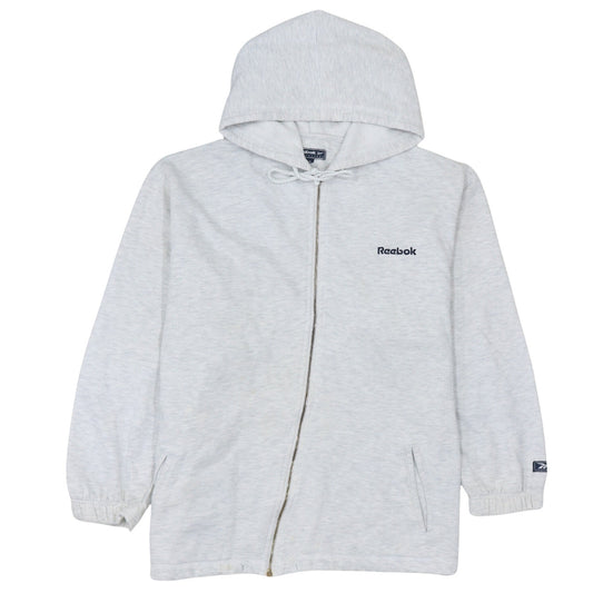 Additional front view of Reebok women’s grey full zip hoodie, size UK 12, cotton essentials