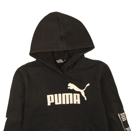 Puma Men Black Logo Pullover Hoodie Size L Fleece Sweatshirt