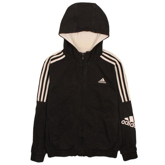 Additional front view of Adidas boys’ black full zip hoodie 13-14 years classic 3-stripes design