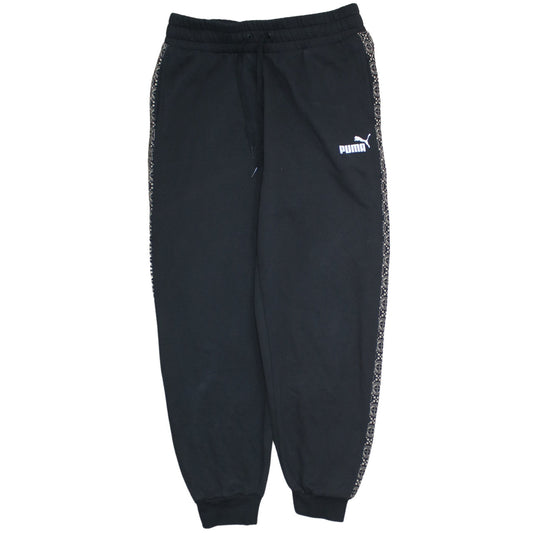 Puma Womens Black Jogger Sweatpants M Elastic Waist Cuffed Trim Fleece
