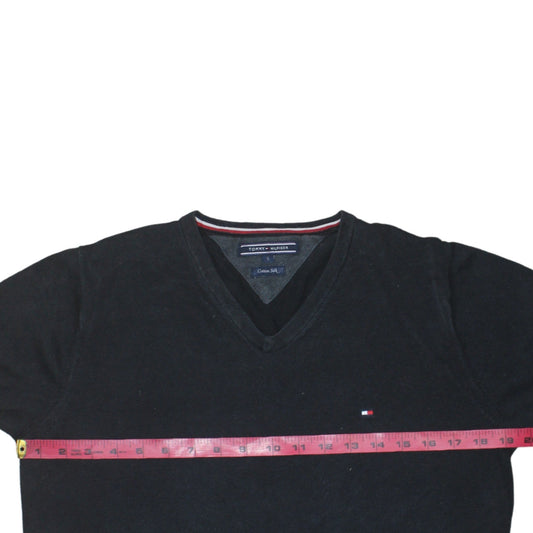 Tommy Hilfiger Men's Black Cotton Silk V-Neck Jumper Size S