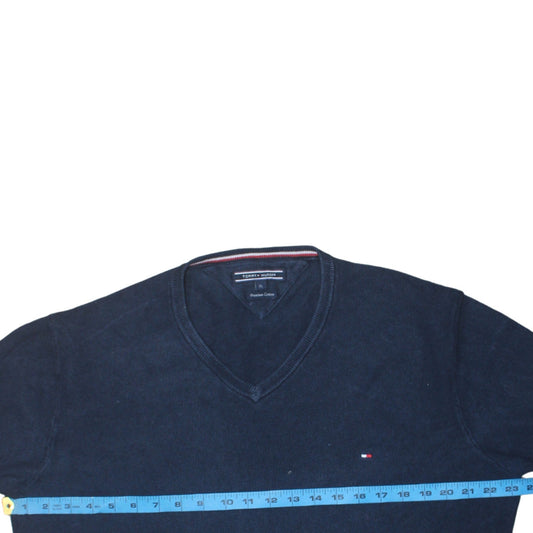 Tommy Hilfiger Men's Blue V-Neck Cotton Pullover Jumper XL
