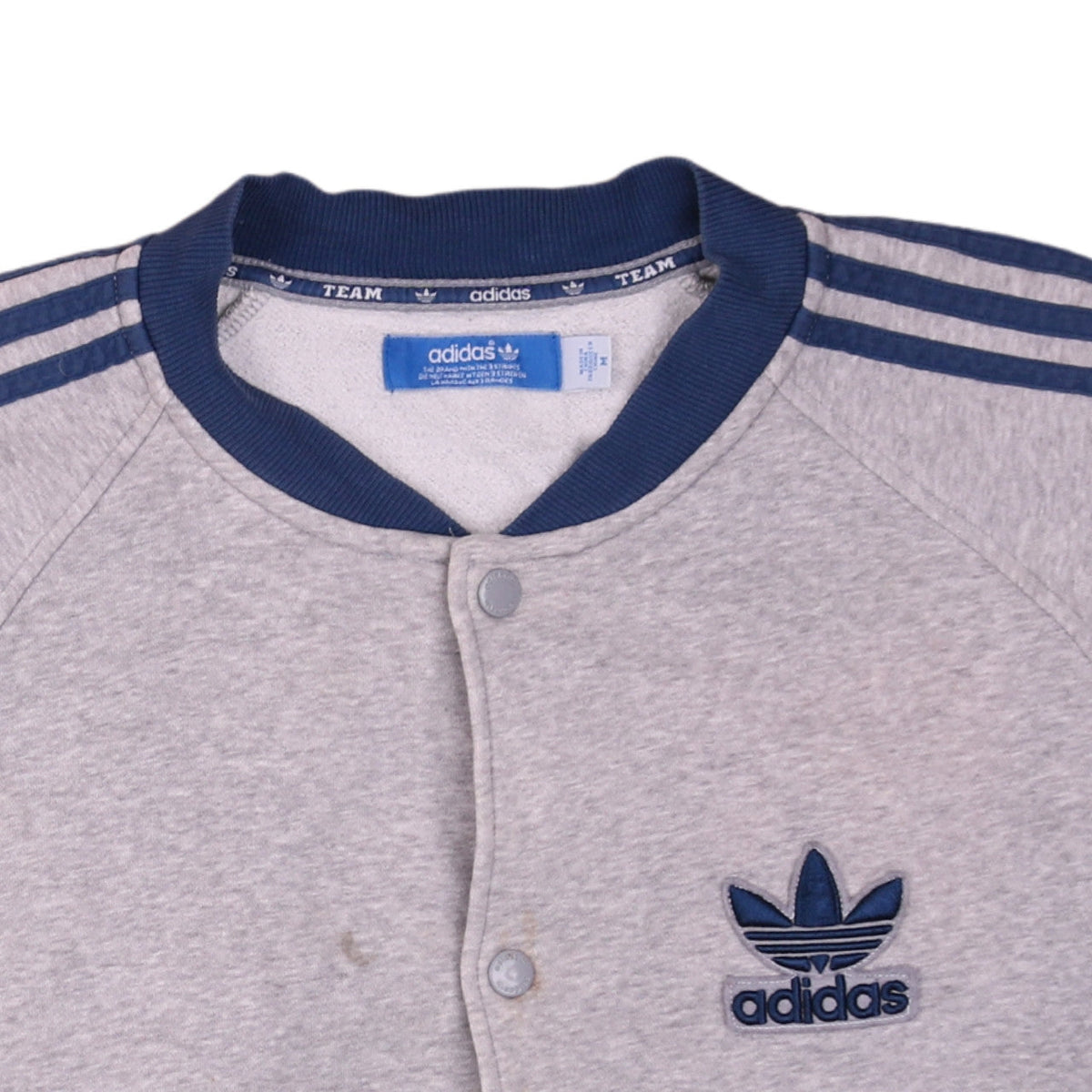 Brand and care label for adidas Men's Grey Button Sweatshirt M Sports Logo Long Sleeve
