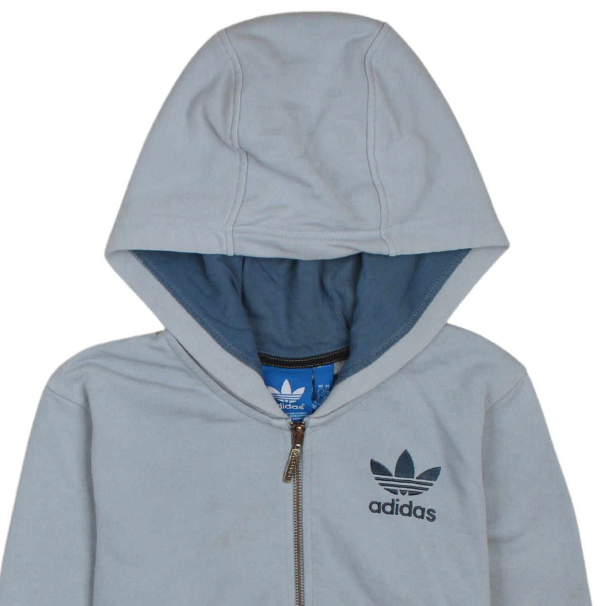 Brand and care label for Adidas Men's Grey Full Zip Hoodie XS Logo Sportswear Sweatshirt