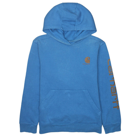Additional front view of Carhartt Teens Blue Pullover Hoodie Logo Print, size 14 Slim