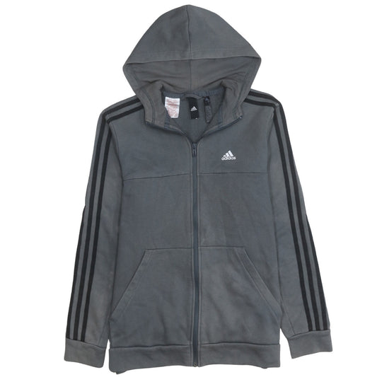 Additional front view of Adidas boys’ grey full zip hoodie, size 10-11, years fleece lined sportswear