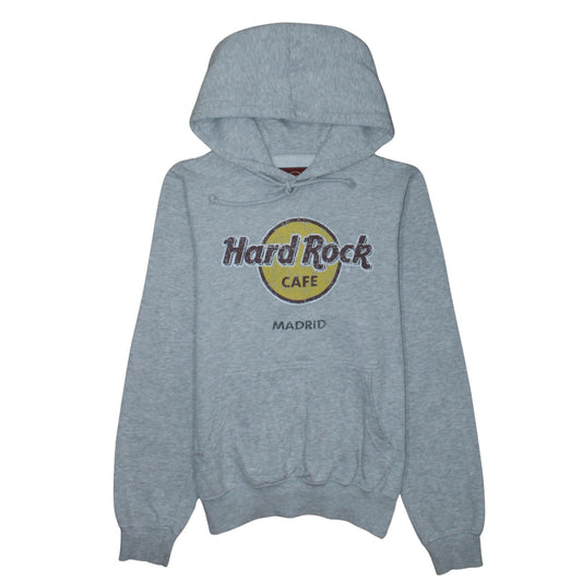 Additional front view of Hard Rock Cafe Madrid Grey Pullover Hoodie unisex small fleece