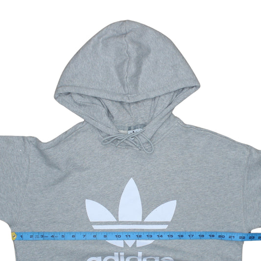 Adidas Women Grey Pullover Hoodie UK 12 Logo Print Lined Sweatshirt