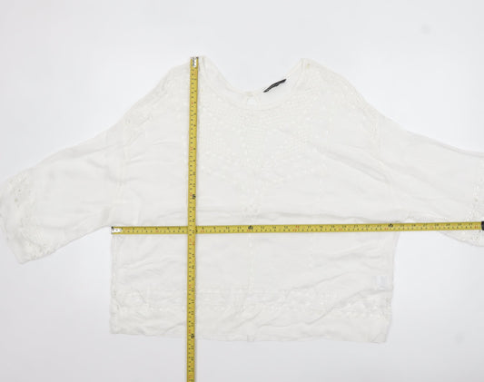 Summum Woman White Embroidered Viscose Blouse Womens UK 12 Boho Top
