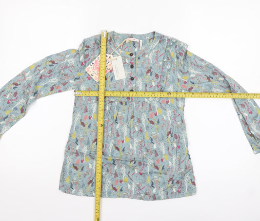FatFace Girls Blue Enchanted Forest Blouse 8-9 Years Viscose Long Sleeve