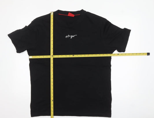 Hugo Mens Black Cotton Crew Neck Logo T-Shirt Size M