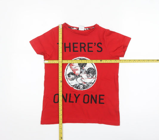M&Co Girls Red Disney Mickey Sequin Graphic T-Shirt 9-10 Years