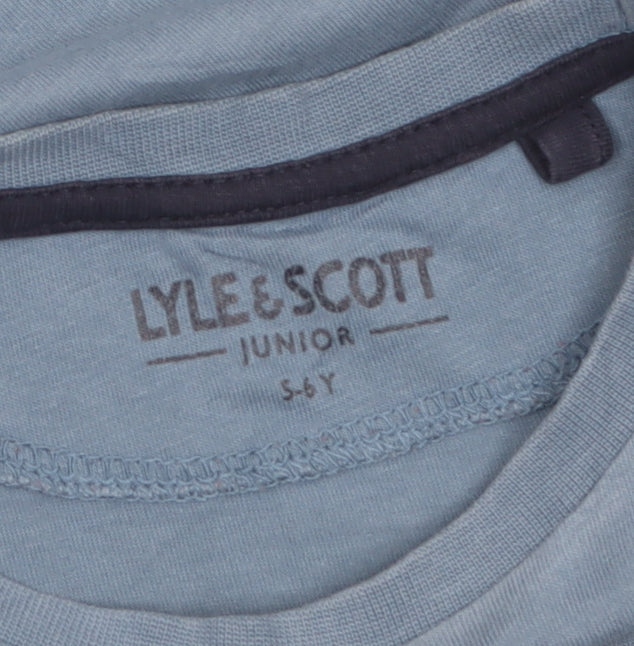 Additional view of Lyle & Scott boys’ blue 5-6 years logo cotton short sleeve t-shirt
