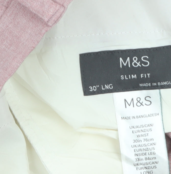 Marks and Spencer Men’s Pink Slim Fit Dress Trousers 30W 33L