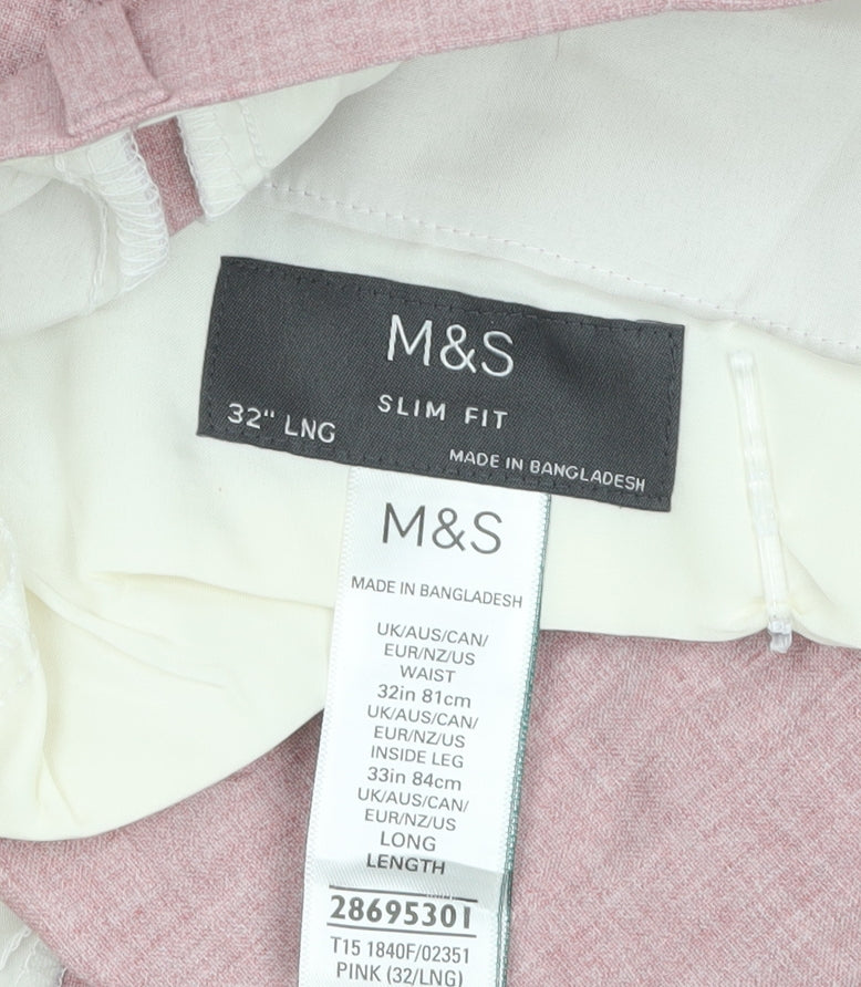 Marks and Spencer Men's Pink Slim Fit Linen Blend Chino Trousers 32W 33L