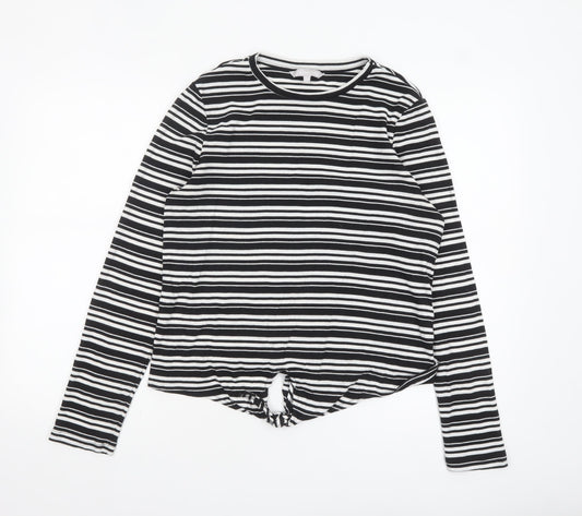 Additional front view of Red Herring women’s black striped long sleeve jersey t-shirt, size UK 14