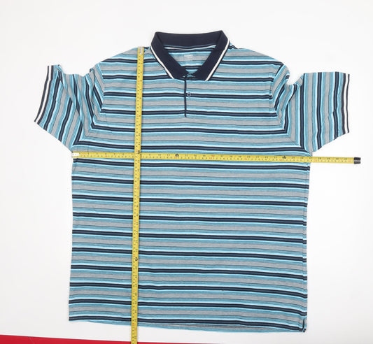Dunnes Stores Men's Blue Striped 3XL Regular Fit Cotton Polo Shirt