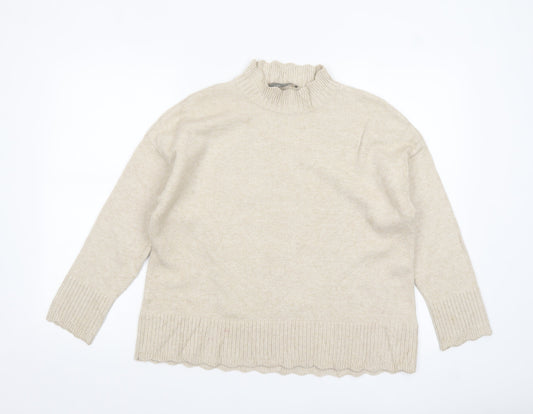 Oasis Women’s Beige Mock Neck Knit Jumper Size S Regular Fit