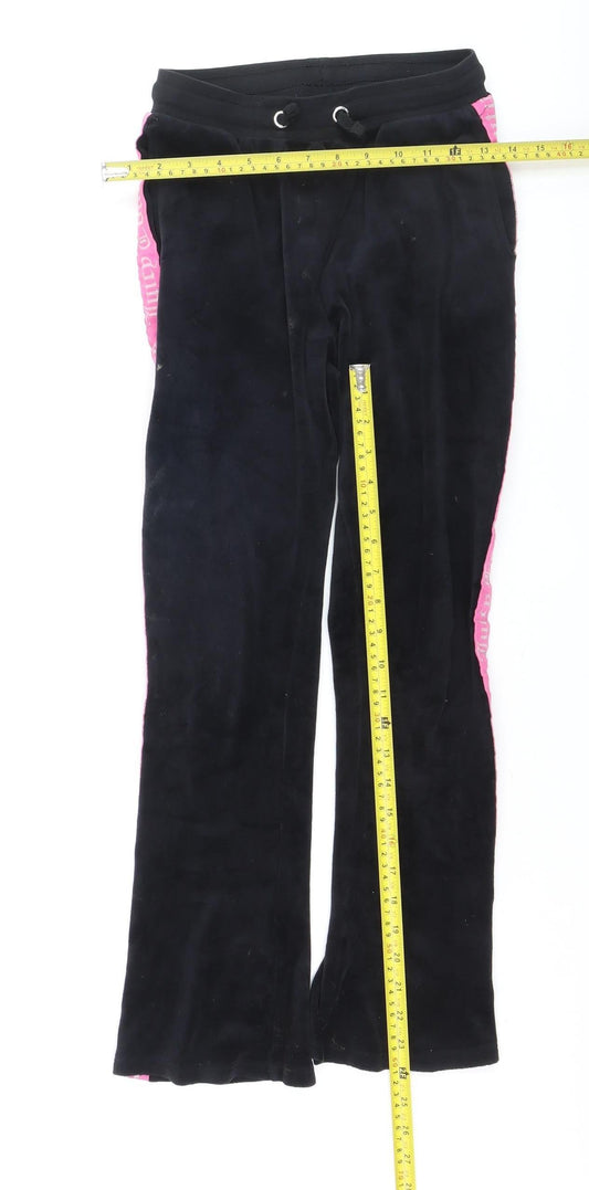 Juicy Couture Girls Black Velour Sweatpants 10-11 Years Drawstring Waist