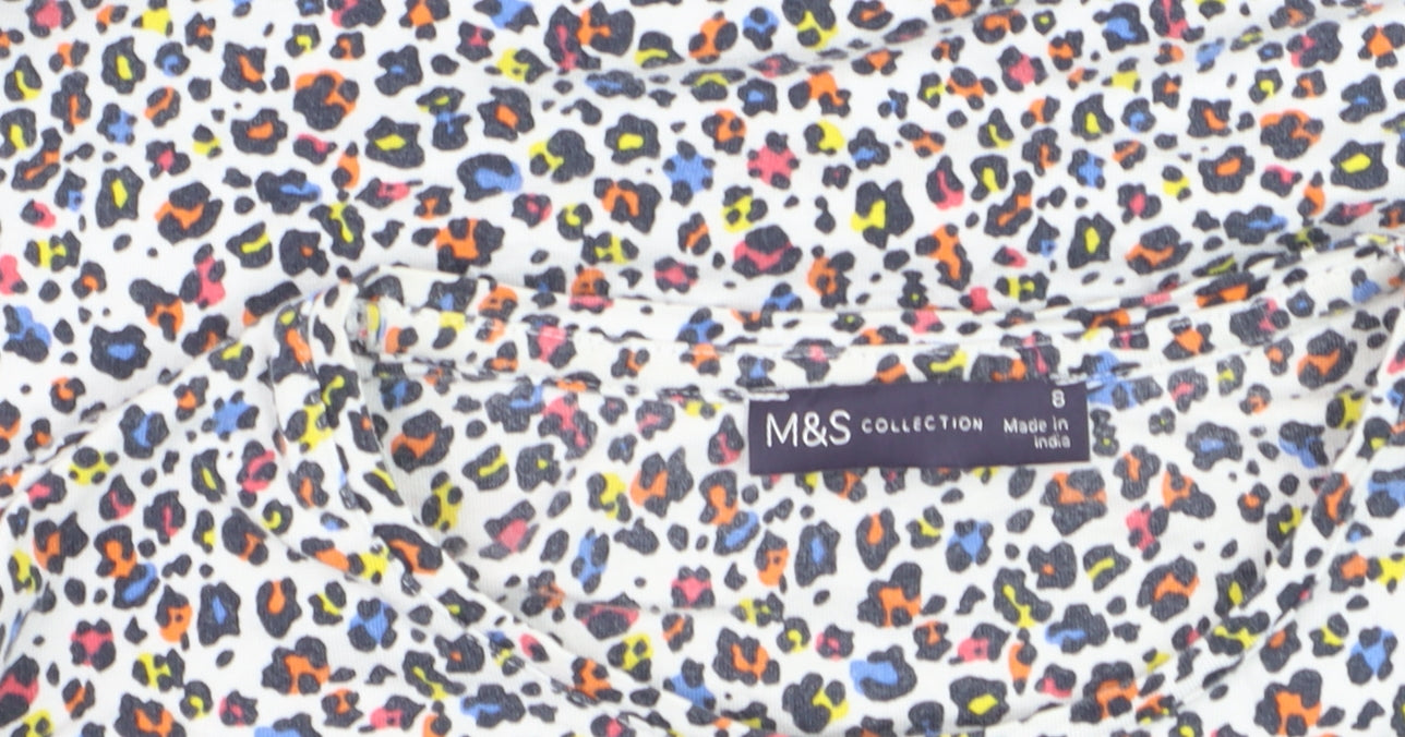 Marks and Spencer Womens Multicoloured Animal Print Cotton T-Shirt Size 8