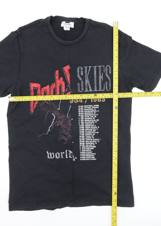 Topman Men's Black XS Graphic Rock Tour T-Shirt Retro Cotton