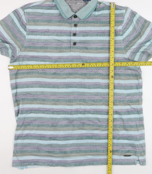 RJR John Rocha Men's Blue Striped Cotton Polo Shirt Medium