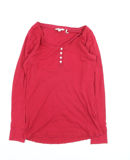 Additional front view of FatFace Women’s Red Long Sleeve Button Scoop Neck Cotton T-Shirt UK 10