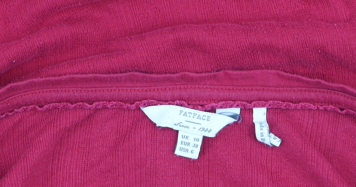 Additional view of FatFace Women’s Red Long Sleeve Button Scoop Neck Cotton T-Shirt UK 10