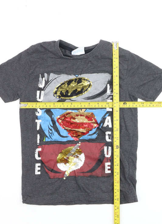 Next Boys Grey Justice League Sequin T-Shirt 6 Years Short Sleeve Cotton Blend