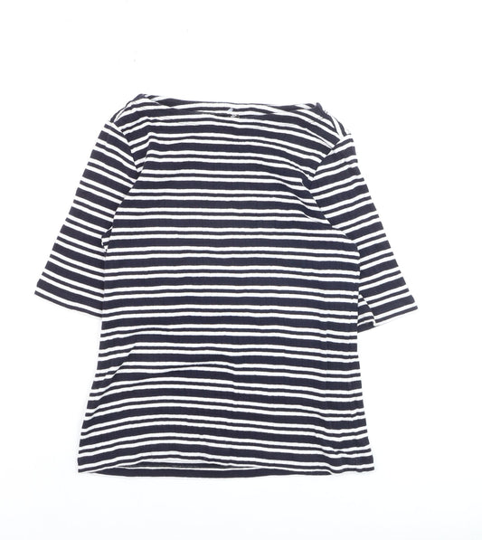Additional front view of Uniqlo Women's Blue Striped Boat Neck 3/4 Sleeve Jersey T-Shirt L