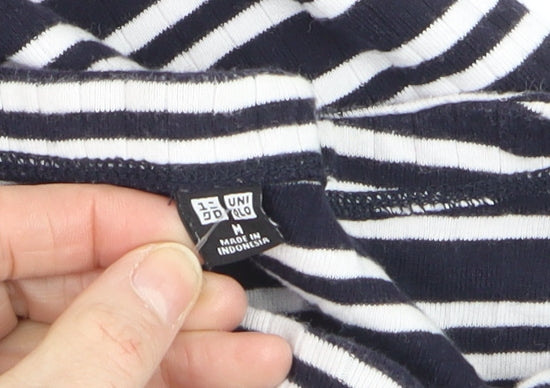 Additional view of Uniqlo Women's Blue Striped Boat Neck 3/4 Sleeve Jersey T-Shirt L