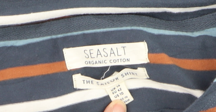 Seasalt Women’s Multicoloured Striped Long Sleeve Cotton Sailor Shirt Size 14