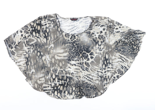 Additional front view of Miss Selfridge Women Grey Animal Print Sheer Crop Blouse, size 10