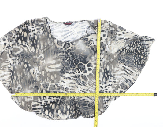Miss Selfridge Women Grey Animal Print Sheer Crop Blouse Size 10