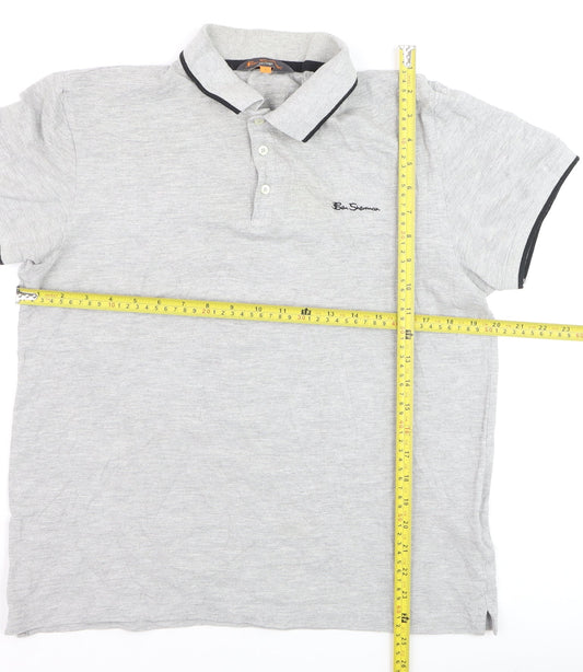 Ben Sherman Men's Grey Collared Short Sleeve Cotton Polo T-Shirt L