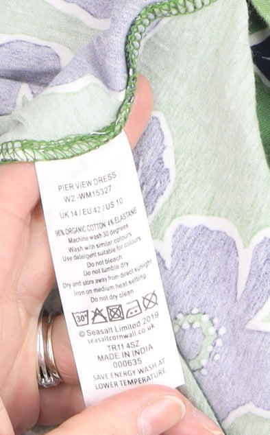 Seasalt Women’s Green Floral Wrap Dress Size 14 Short Sleeve