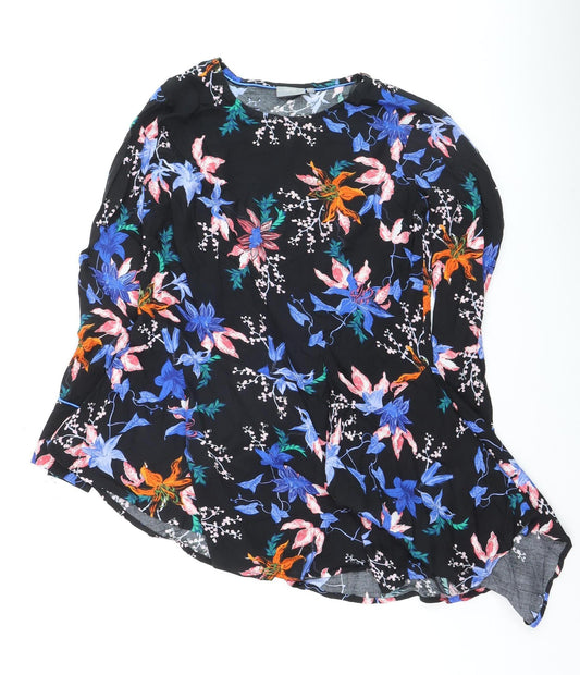 Additional front view of b.young Women's Black Floral Long Sleeve Blouse UK 8 Viscose