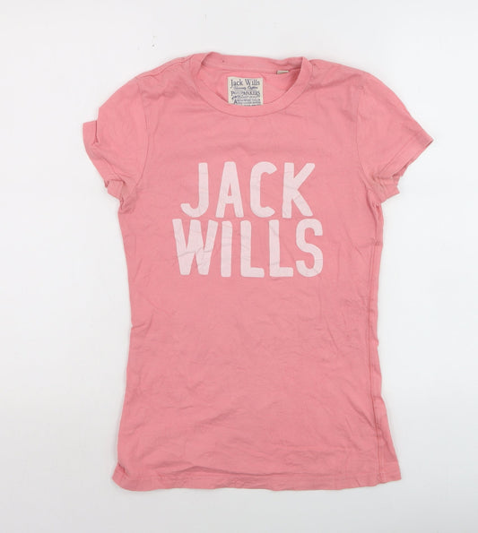 Additional front view of Jack Wills women’s pink slim fit basic cotton t-shirt, size UK 8