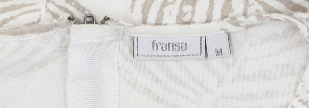 Fransa Women Beige Leaf Print Cotton Short Sleeve T-Shirt M