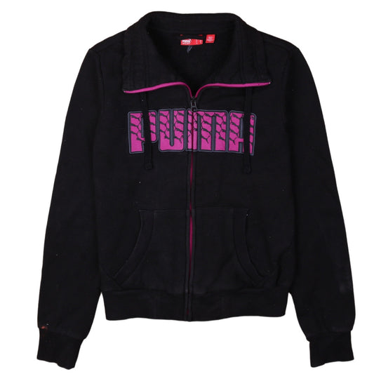 Puma Women's Black Size 8 Track Jacket Full Zip Logo Fleece