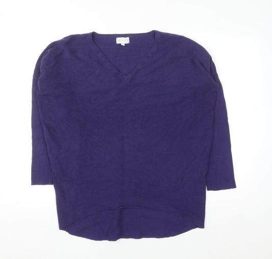 Apricot Women's Purple V-Neck Relaxed Knit Jumper Size 14