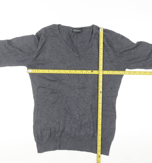 John Smedley Womens Grey V-Neck 100% Cotton Jumper M