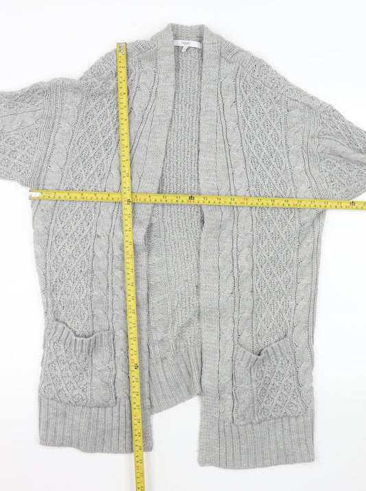 Next Women’s Grey Cable Knit Open Cardigan Medium Wool Blend