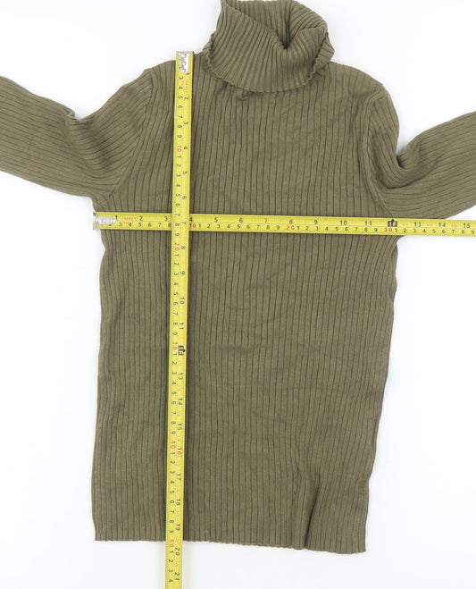Bershka Womens Khaki Ribbed Roll Neck Long Sleeve Jumper M