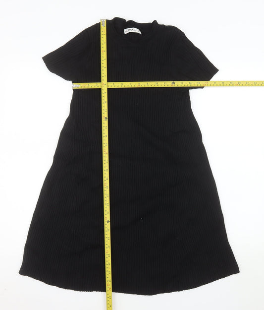 Zara Women Black Knit Short Sleeve T-Shirt Dress Size S