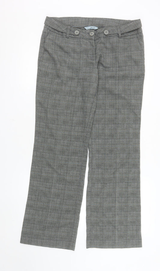Red Herring Women's Grey Check Straight Leg Trousers Size 12