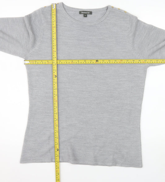 Bonmarché Women Grey Size 16 Crew Neck Button Pullover Jumper
