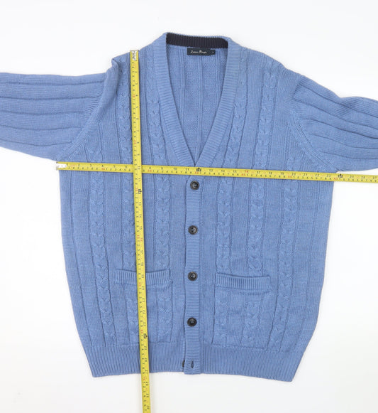 James Pringle Men's Blue Cable Knit Cardigan L Acrylic
